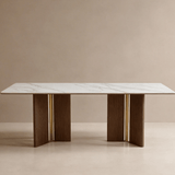 LD Lionel dining table with Calacatta-look stone top and walnut base