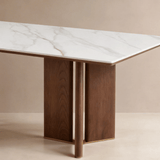 LD Lionel dining table with walnut split-pillar base and gold detailing