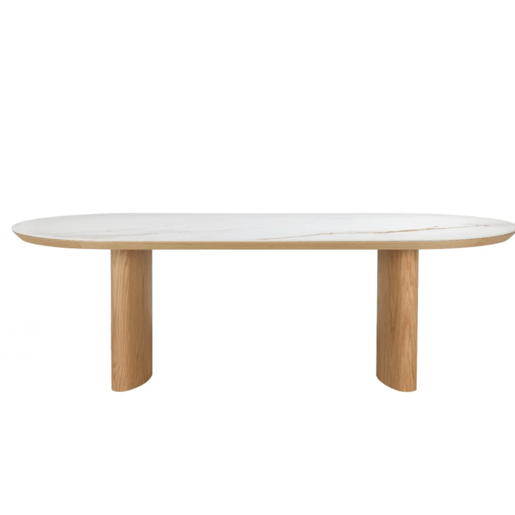 Lucerne natural ash and white ceramic dining table in a contemporary dining space