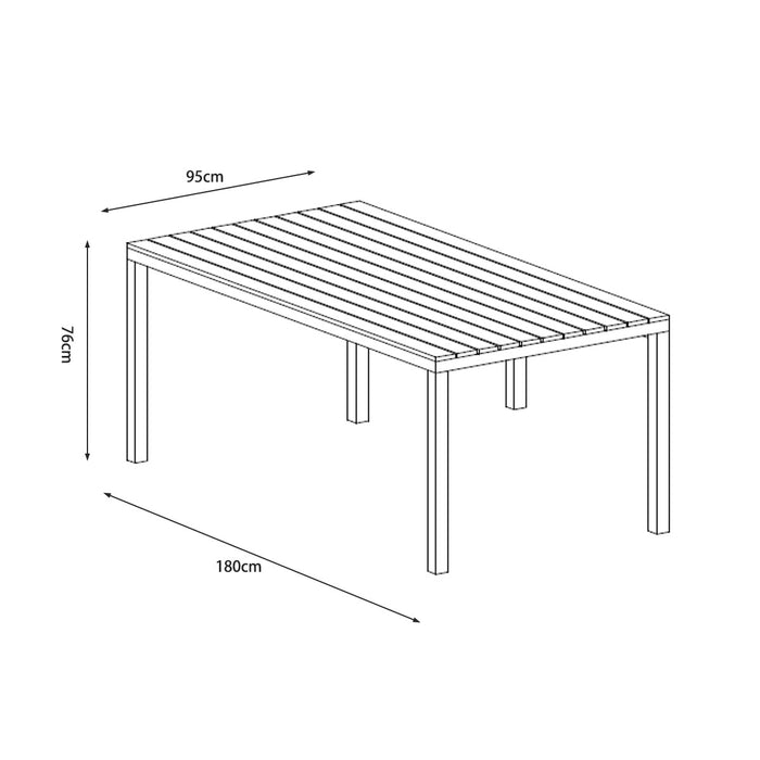 Manly White Aluminium Outdoor Dining Table with Faux wood Top (180x95cm)