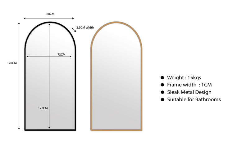 Metal Arch Mirrors Range - 4 Sizes Available
