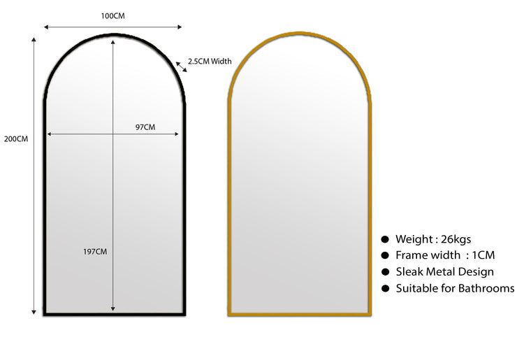 Metal Arch Mirrors Range - 4 Sizes Available