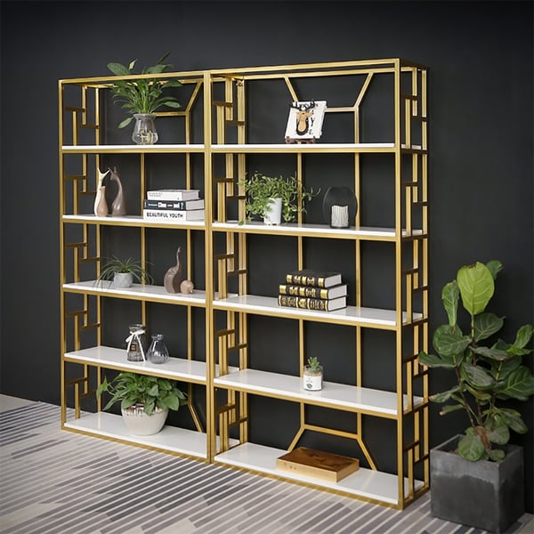 Modern Etagere Bookshelf in Gold & White