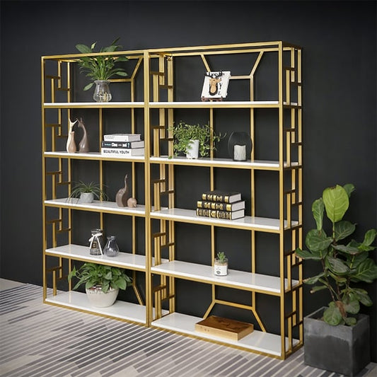 Modern Etagere Bookshelf in Gold & White