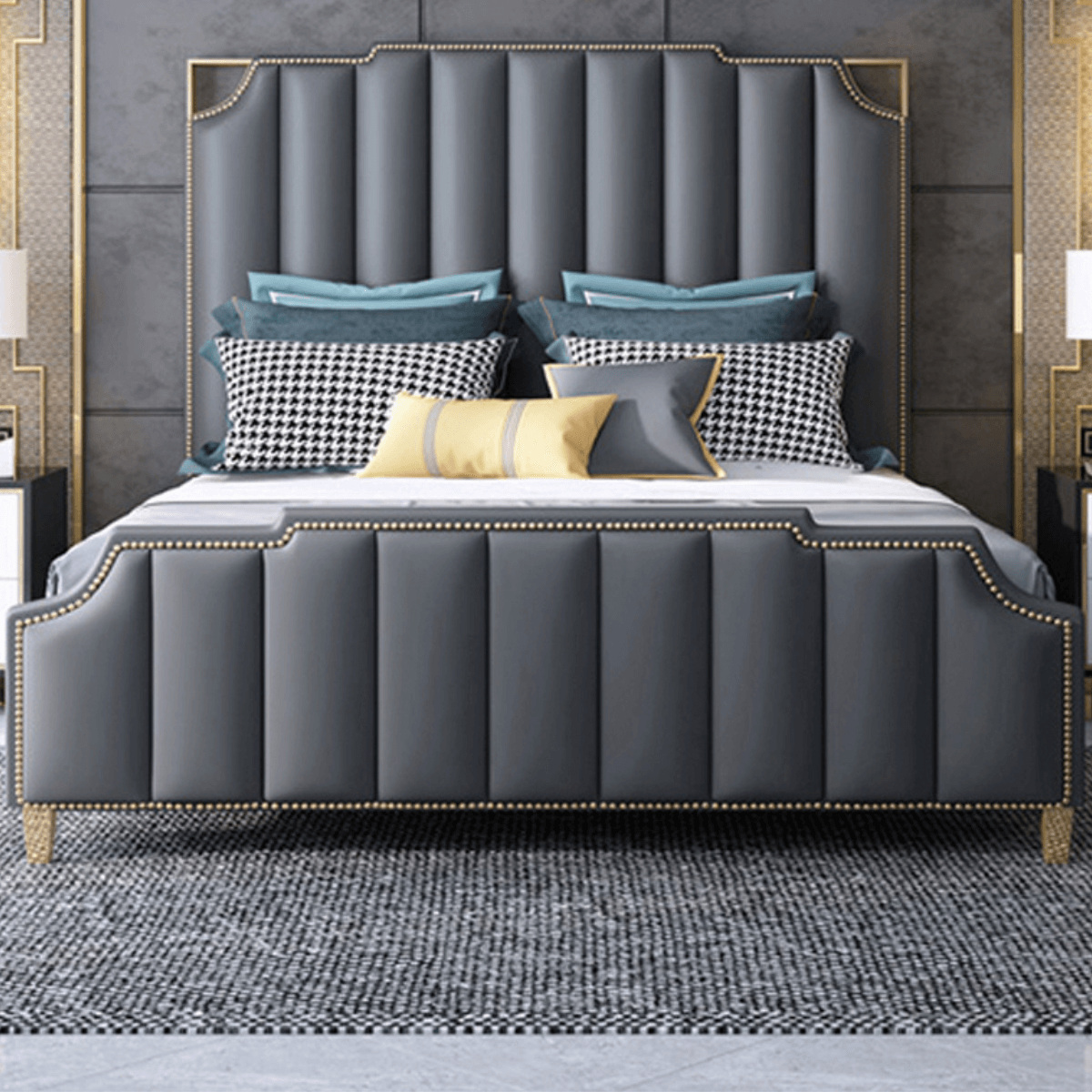 Modern Pine Wood Storage Bed with Faux Leather Upholstery