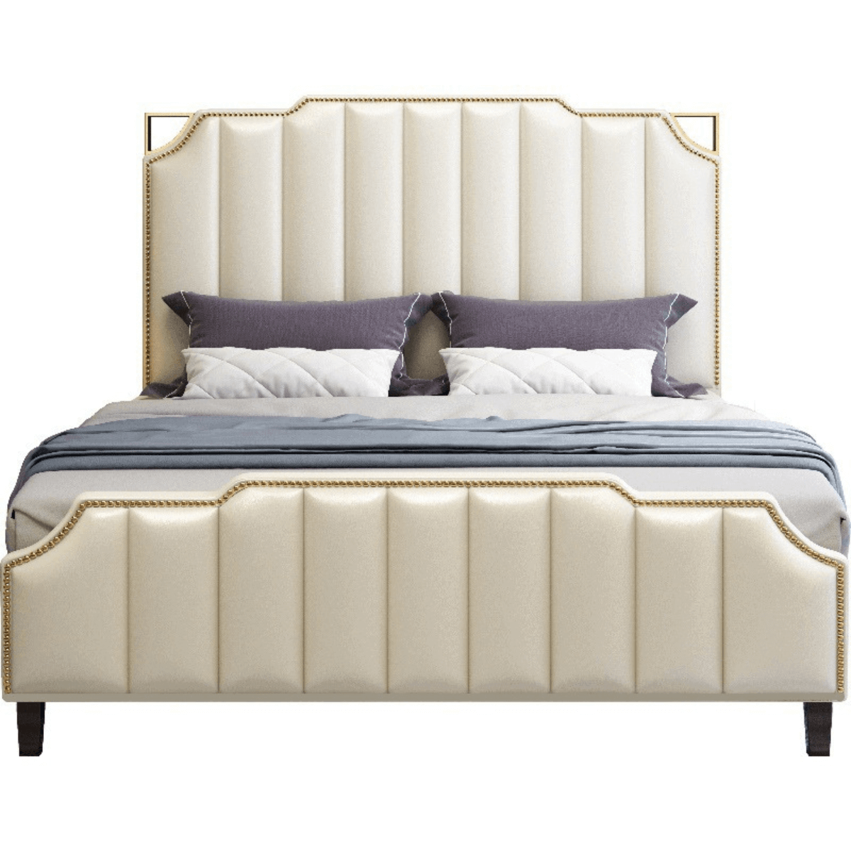 Modern Pine Wood Storage Bed with Faux Leather Upholstery