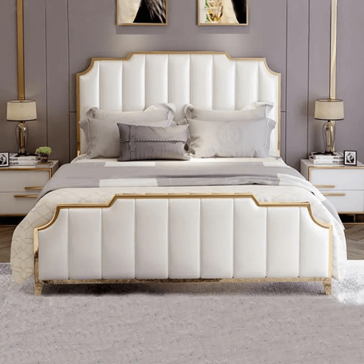 Modern Pine Wood Storage Bed with Faux Leather Upholstery