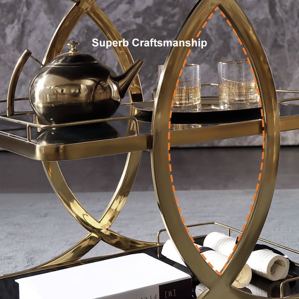 Modern Rolling 3-Tier Bar Cart on Wheel with Handle in Black & Brushed Gold Style