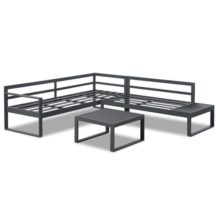 Milano White Aluminium Sofa Lounge Set (Timber Table Top) - Light Grey Cushion