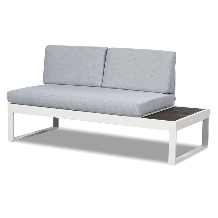 Milano White Aluminium Sofa Lounge Set (Timber Table Top) - Light Grey Cushion
