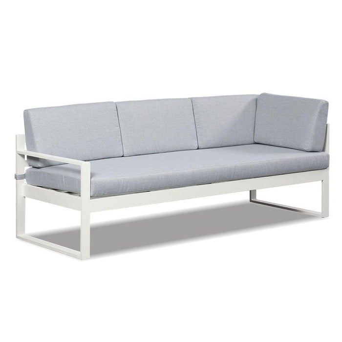 Milano White Aluminium Sofa Lounge Set (Timber Table Top) - Light Grey Cushion