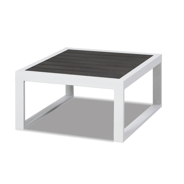 Milano White Aluminium Sofa Lounge Set (Timber Table Top) - Light Grey Cushion