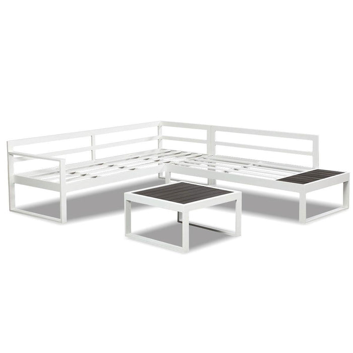 Milano White Aluminium Sofa Lounge Set (Timber Table Top) - Light Grey Cushion