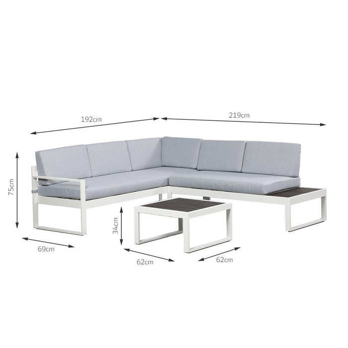 Milano White Aluminium Sofa Lounge Set (Timber Table Top) - Light Grey Cushion