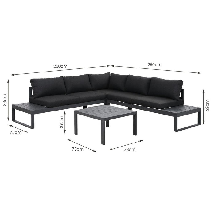 Hampton Charcoal Aluminium Sofa Lounge Set - Dark Grey Cushion