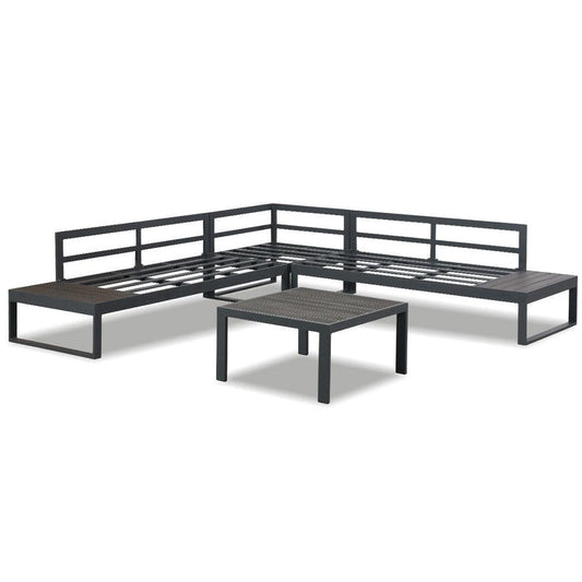 Hampton Charcoal Aluminium Sofa Lounge Set - Dark Grey Cushion