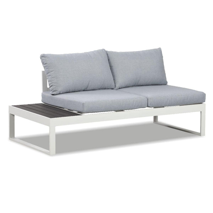 Hampton White Aluminium Sofa Lounge Set (Timber Table Top) - Light Grey Cushion