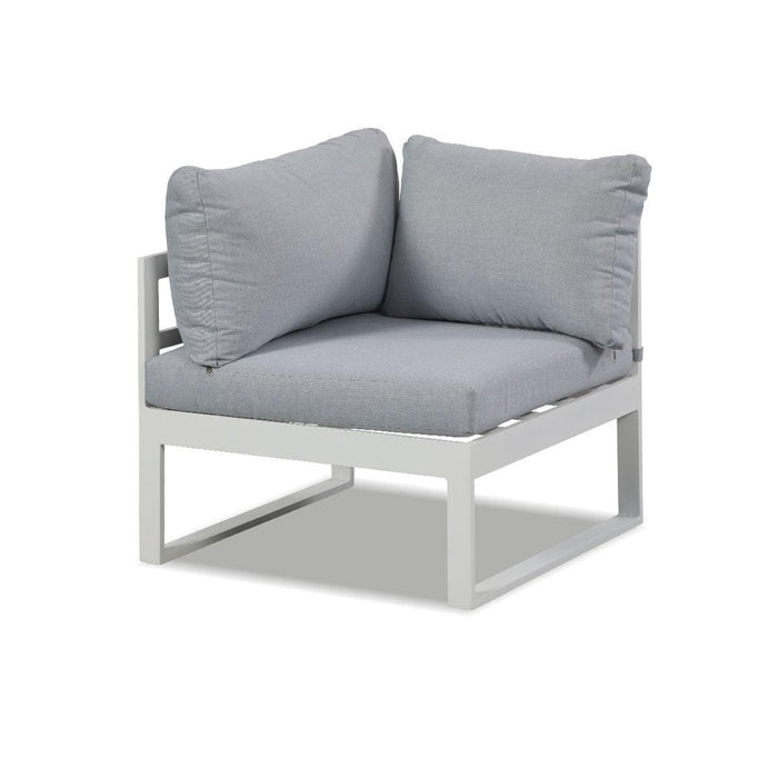 Hampton White Aluminium Sofa Lounge Set (Timber Table Top) - Light Grey Cushion