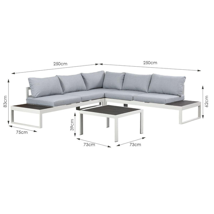 Hampton White Aluminium Sofa Lounge Set (Timber Table Top) - Light Grey Cushion