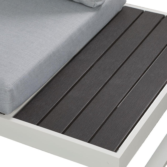Hampton White Aluminium Sofa Lounge Set (Timber Table Top) - Light Grey Cushion