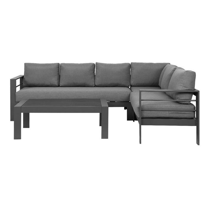 Paris 6 Seater Charcoal Aluminium L-Shaped Sofa Lounge Set - Grey Cushion