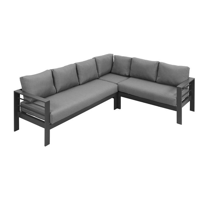 Paris 6 Seater Charcoal Aluminium L-Shaped Sofa Lounge Set - Grey Cushion