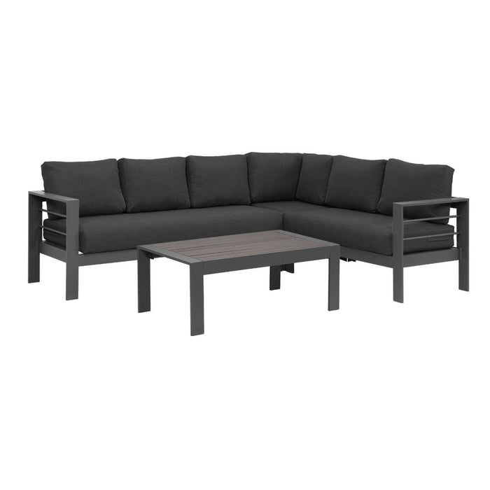 Paris 6 Seater Charcoal Aluminium L-Shaped Sofa Lounge - Dark Grey Cushion