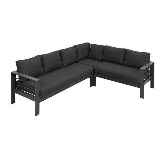 Paris 6 Seater Charcoal Aluminium L-Shaped Sofa Lounge Set - Dark Grey Cushion
