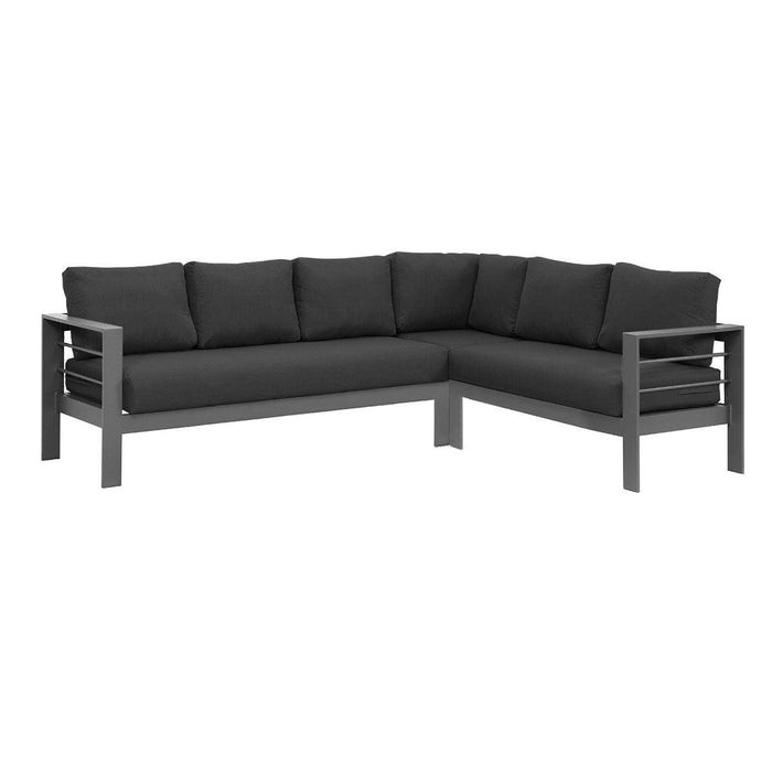 Paris 6 Seater Charcoal Aluminium L-Shaped Sofa Lounge Set - Dark Grey Cushion
