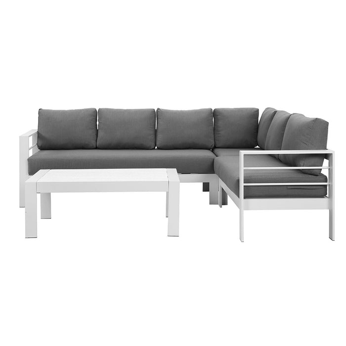 Paris 6 Seater White Aluminium L-Shaped Sofa Lounge Set - Grey Cushion
