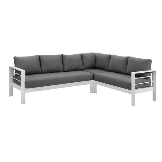 Paris 6 Seater White Aluminium L Shaped Sofa Lounge - Grey Cushion