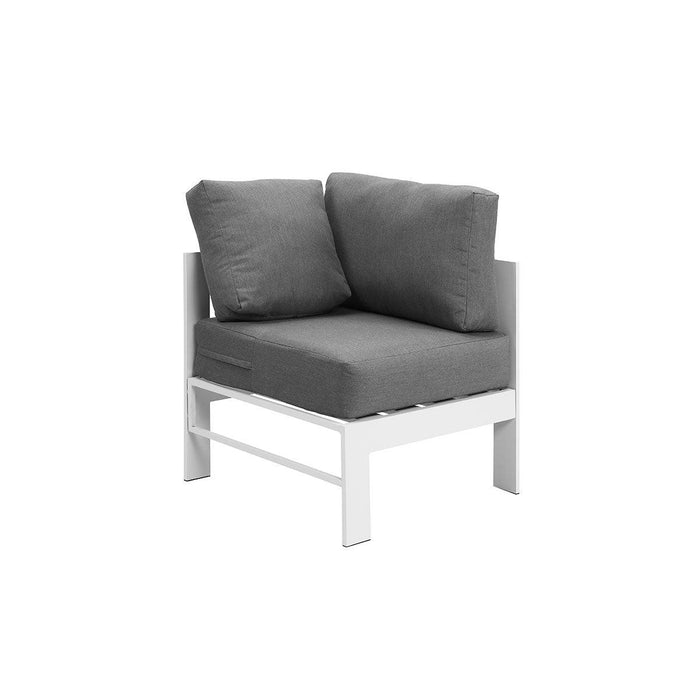 Paris 6 Seater White Aluminium L-Shaped Sofa Lounge Set - Grey Cushion