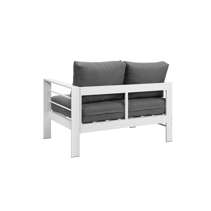 Paris 6 Seater White Aluminium L Shaped Sofa Lounge - Grey Cushion