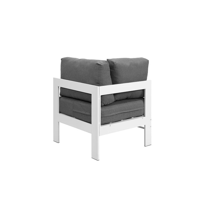 Paris 6 Seater White Aluminium L Shaped Sofa Lounge - Grey Cushion