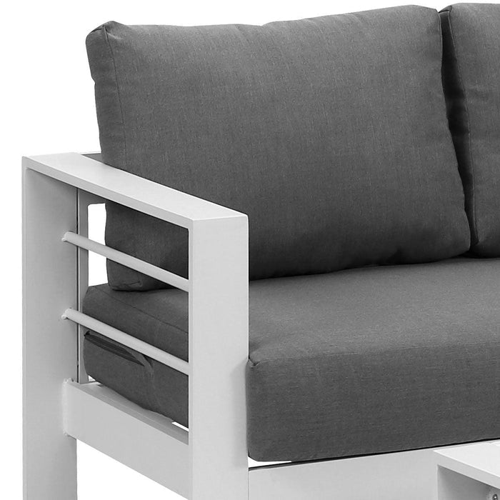 Paris 6 Seater White Aluminium L-Shaped Sofa Lounge Set - Grey Cushion