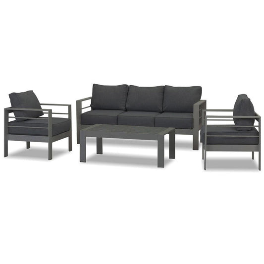 Paris 5 Seater Charcoal Aluminium Sofa Lounge Set - Dark Grey Cushion