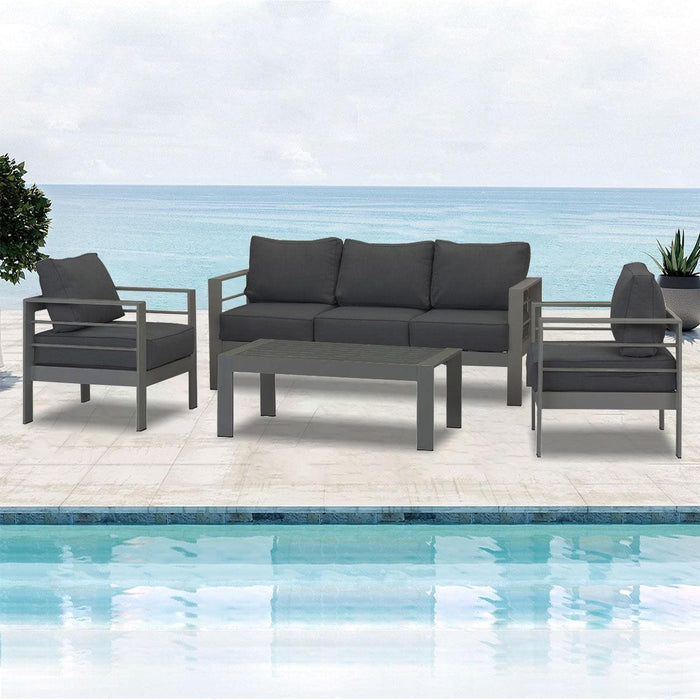 Paris 5 Seater Charcoal Aluminium Sofa Lounge Set - Dark Grey Cushion