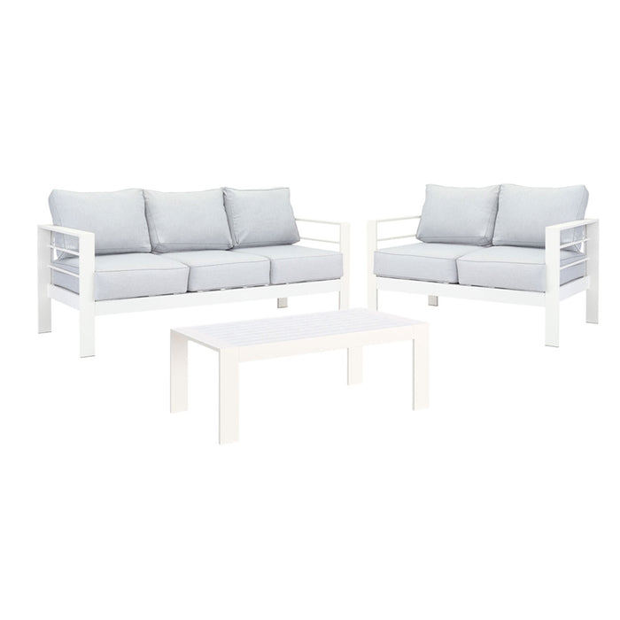 Paris 5 Seater White Aluminium Sofa Lounge Suite - Light Grey Cushion