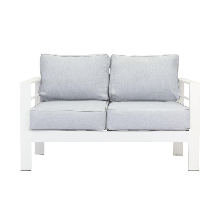 Paris 5 Seater White Aluminium Sofa Lounge Suite - Light Grey Cushion
