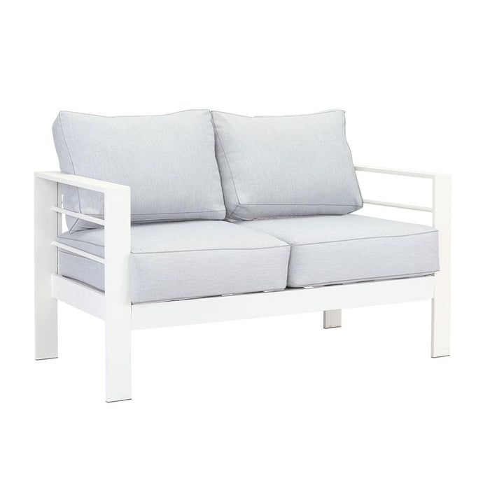 Paris 5 Seater White Aluminium Sofa Lounge Suite - Light Grey Cushion