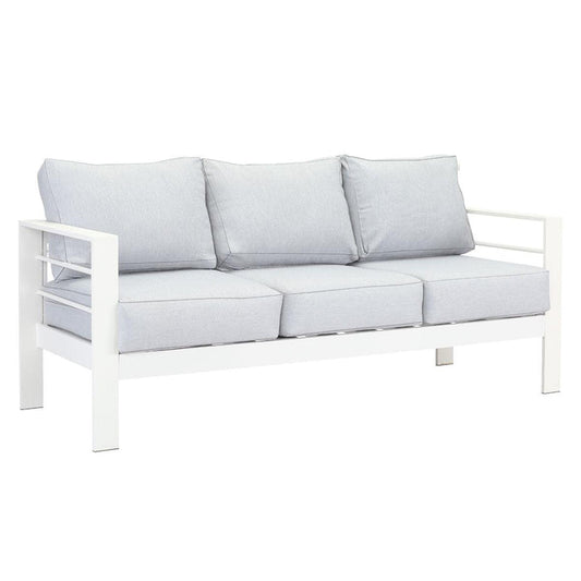 Paris 5 Seater White Aluminium Sofa Lounge Suite - Light Grey Cushion
