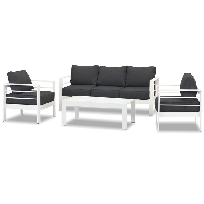 Paris 5 Seater White Aluminium Sofa Lounge Set - Dark Grey Cushion