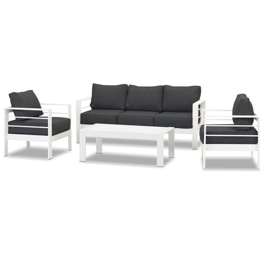Paris 5 Seater White Aluminium Sofa Lounge Set - Dark Grey Cushion