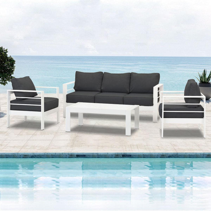 Paris 5 Seater White Aluminium Sofa Lounge Set - Dark Grey Cushion