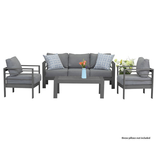 Paris 5 Seater Charcoal Aluminium Sofa Lounge Set - Grey Cushion