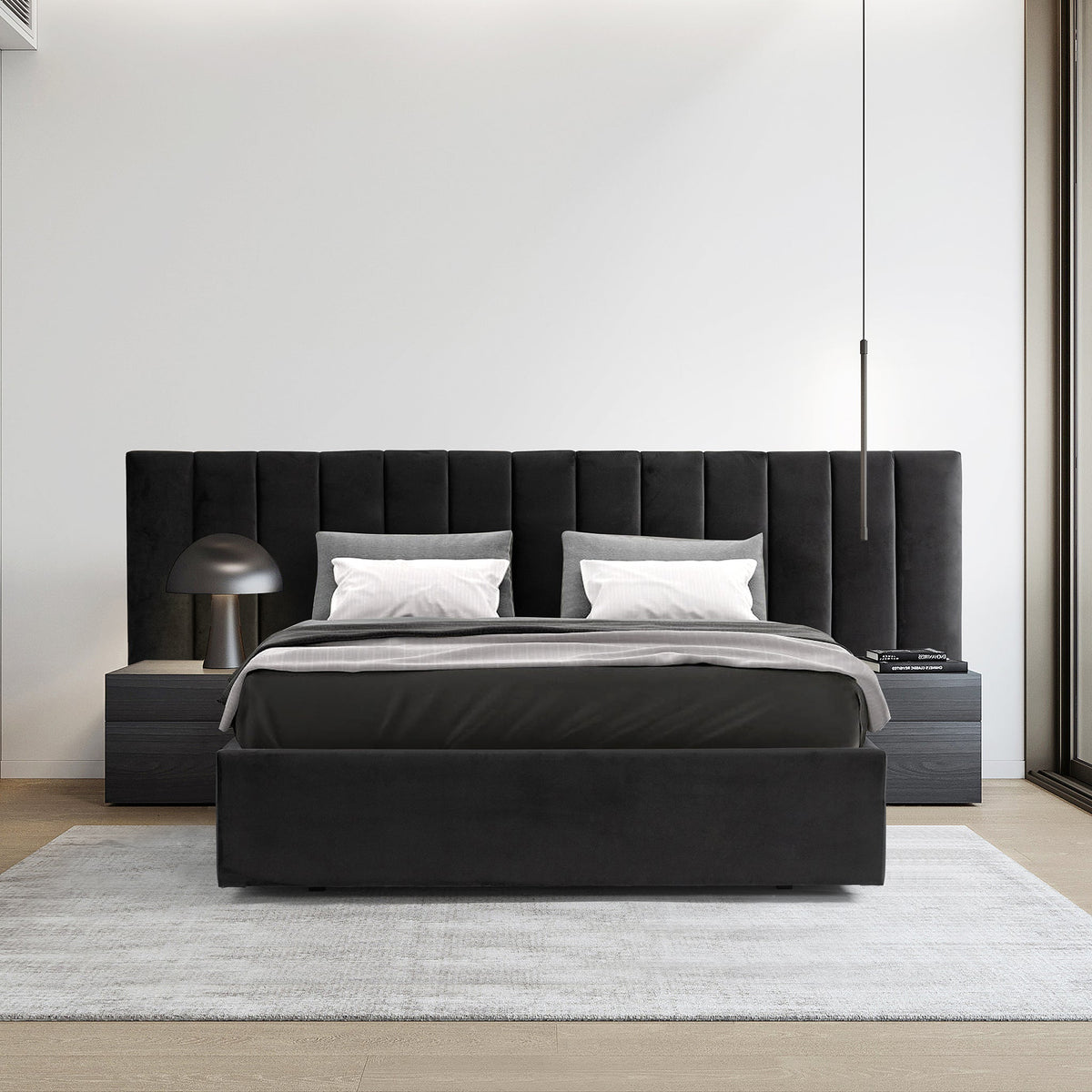 Ralph Wide Base King Sized Bed Frame - Black Velvet