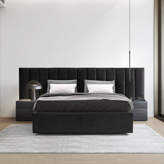 Ralph Wide Base King Sized Bed Frame - Black Velvet