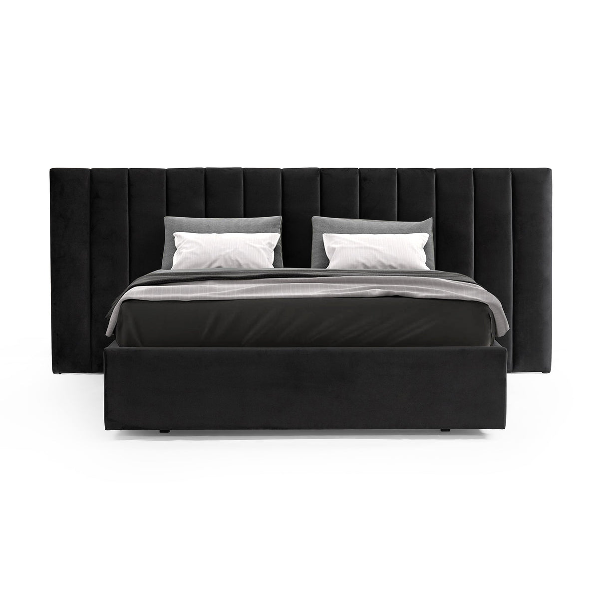 Ralph Wide Base King Sized Bed Frame - Black Velvet