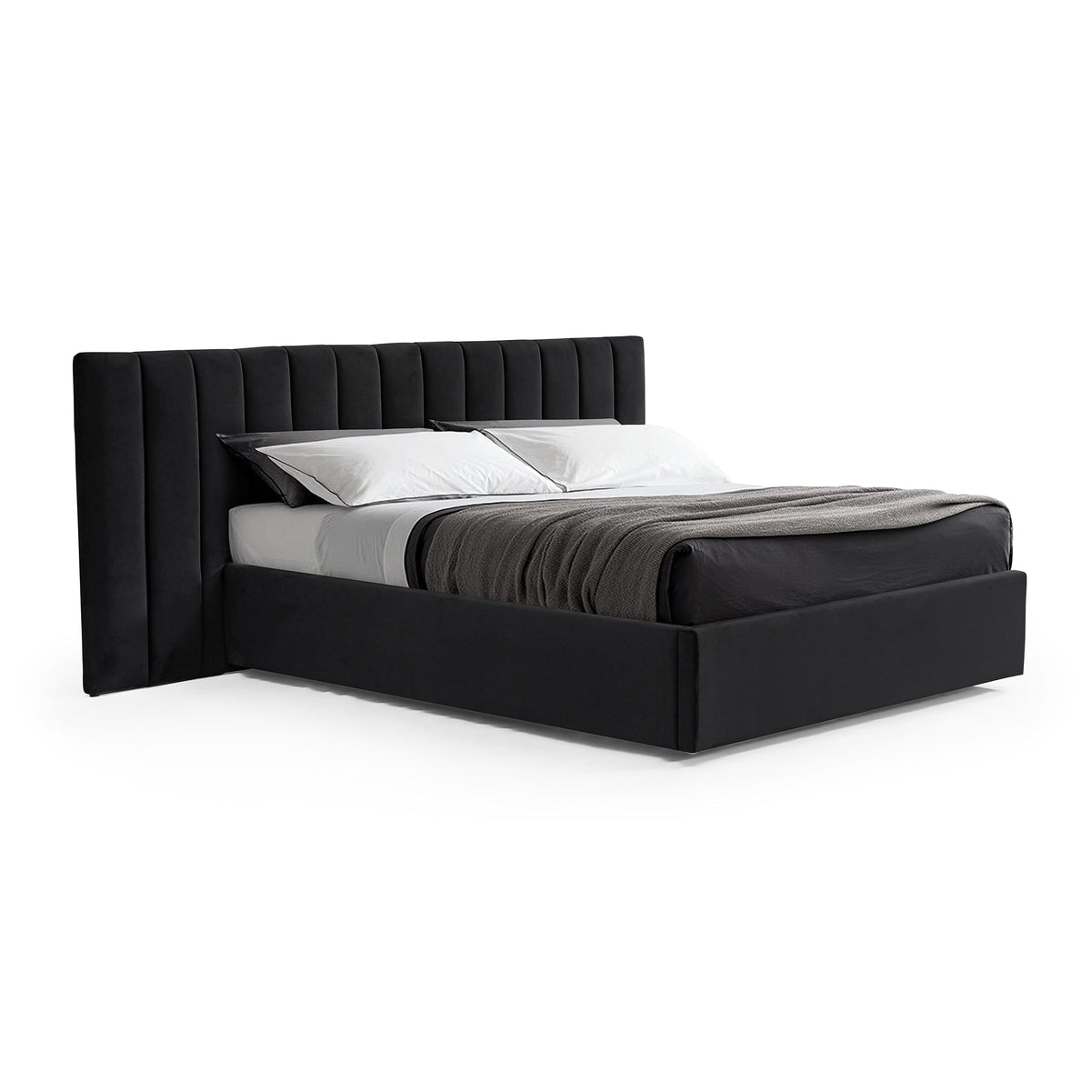 Ralph Wide Base King Sized Bed Frame - Black Velvet