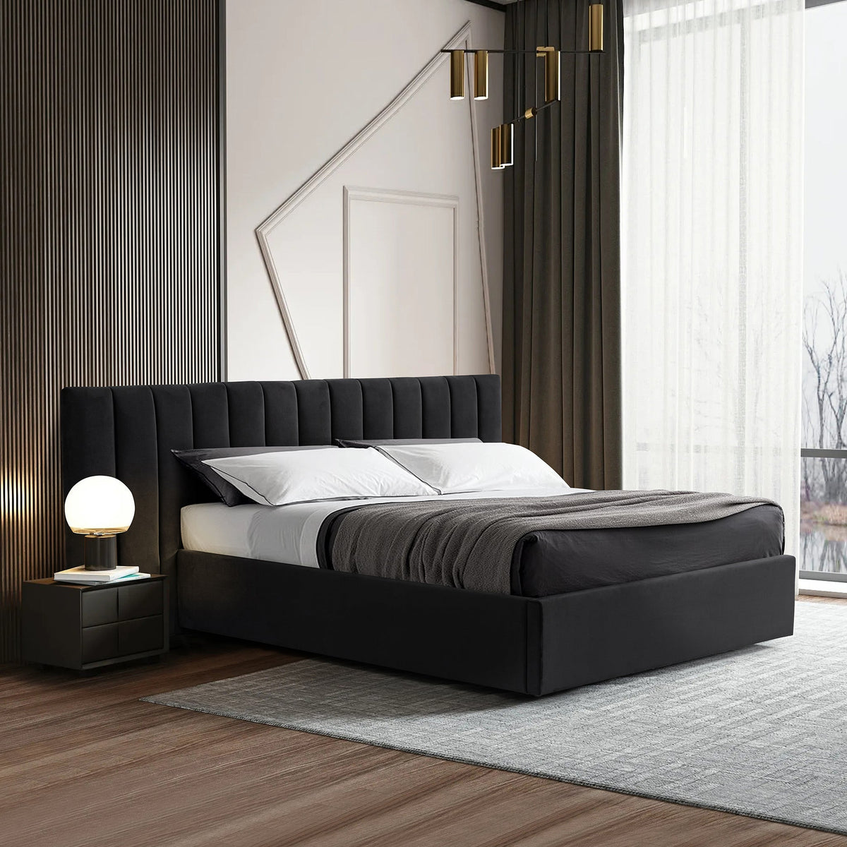 Ralph Wide Base King Sized Bed Frame - Black Velvet